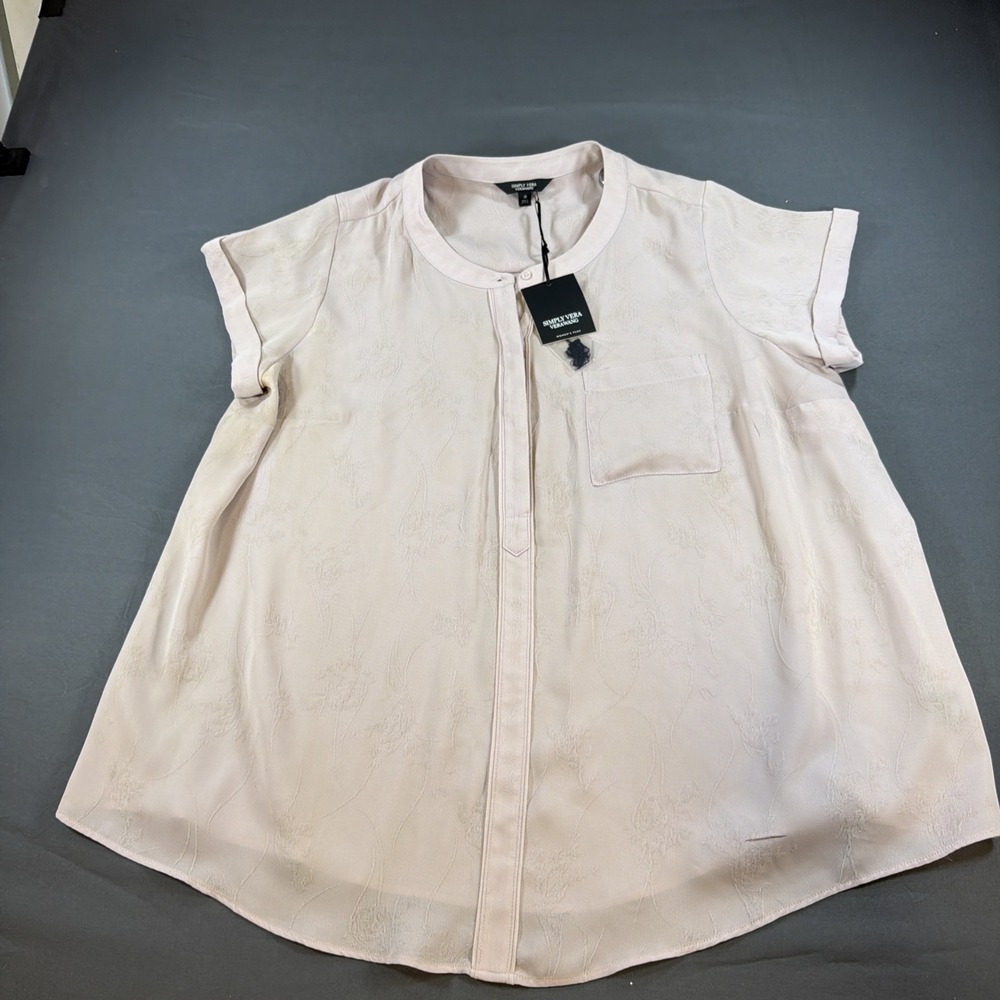 light pink Simply Vera Vera Wang blouse featuring a button-front placket 1x